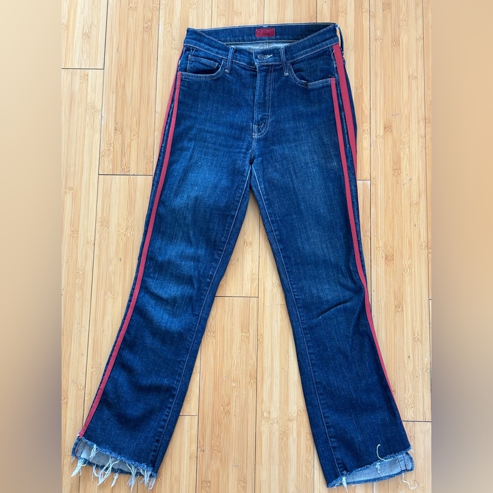 Mother Denim Blue Jeans with Red Stripes